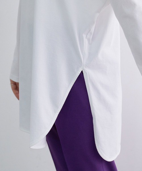 ADAM ET ROPE'(アダムエロペ)の「【WEB限定】抗菌加工モックネックコットンチュニックTEE(Tシャツ/カットソー・レディース・チャコールグレー/ホワイト・FREE)」の8枚目の写真