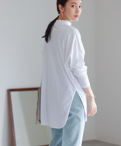 ADAM ET ROPE'(アダムエロペ)の「【WEB限定】抗菌加工モックネックコットンチュニックTEE(Tシャツ/カットソー・レディース・チャコールグレー/ホワイト・FREE)」の12枚目の写真