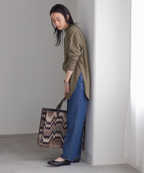 ADAM ET ROPE'(アダムエロペ)の「【WEB限定】抗菌加工モックネックコットンチュニックTEE(Tシャツ/カットソー・レディース・チャコールグレー/ホワイト・FREE)」の16枚目の写真