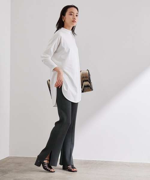 ADAM ET ROPE'(アダムエロペ)の「【WEB限定】抗菌加工モックネックコットンチュニックTEE(Tシャツ/カットソー・レディース・チャコールグレー/ホワイト・FREE)」の19枚目の写真