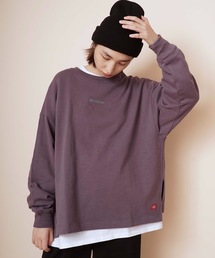 【DICKIES/ディッキーズ】ワンポイントクルーネックチュニックスウェット/トレーナー サイドスリット ワンポイントロゴ刺繍