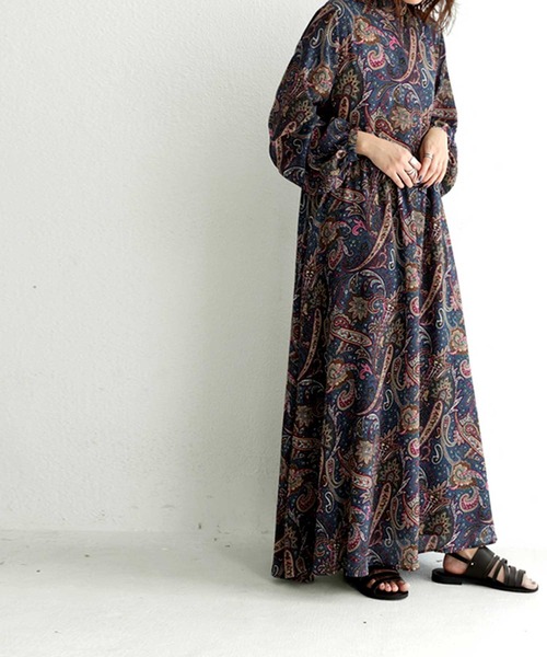 雰囲気たっぷり大人のレトロ柄ワンピース ワンピース 一枚で女性らしいお洒落コーデが完成 ワンピース ドレス ワンピース Antiqua アンティカ のファッション テレビで話題 ワンピース