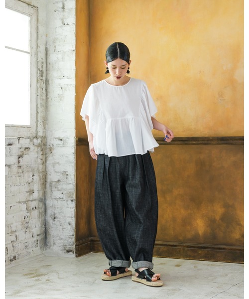 manana suerte(マニャーナスエルテ)の「コットンリネンフリルプルオーバー(シャツ/ブラウス・レディース・ホワイト/ブラック/ベージュ/ブルー・FREE)」の9枚目の写真