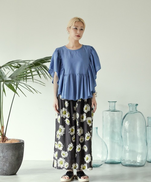 manana suerte(マニャーナスエルテ)の「コットンリネンフリルプルオーバー(シャツ/ブラウス・レディース・ホワイト/ブラック/ベージュ/ブルー・FREE)」の15枚目の写真