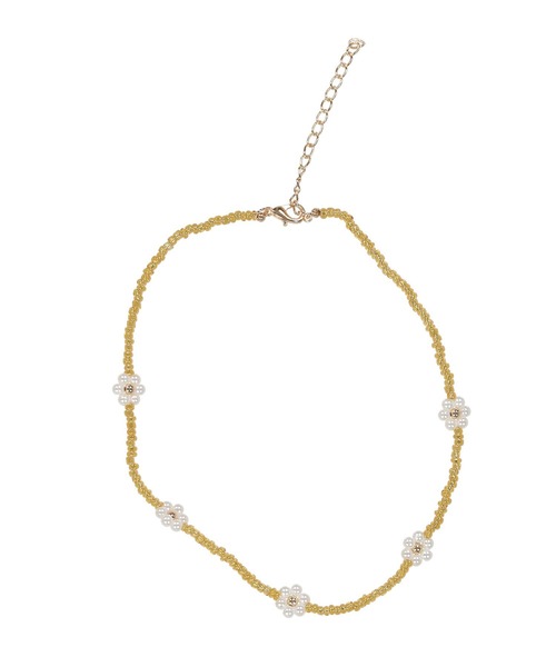 ネックレス アクセサリー45cm フラワーモチーフビーズネックレス ネックレス Spinns スピンズ のファッション