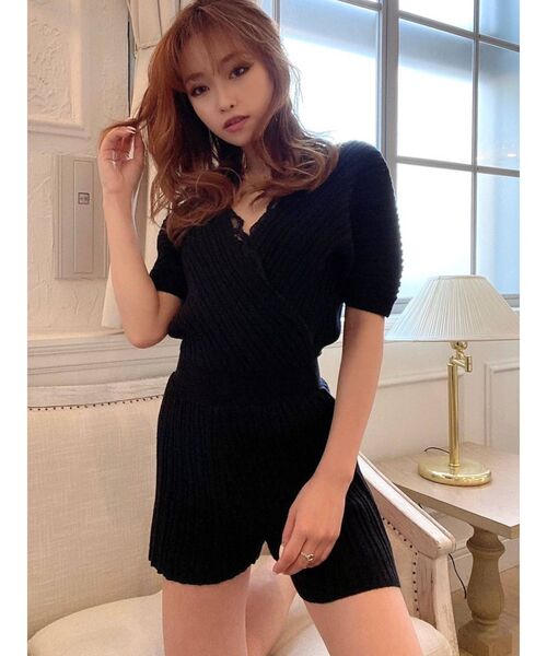 RESEXXY(リゼクシー)の「カシュクールニットショートコンビネゾン(つなぎ/オールインワン・レディース・ブラック/ベージュ/モカ・FREE)」の19枚目の写真