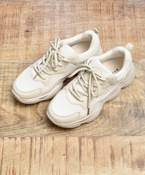 ems excite(エムズエキサイト)の「ダッドスニーカー(スニーカー・レディース・ブラック/アイボリー/ライトブラウン・MEDIUM/LARGE)」の2枚目の写真
