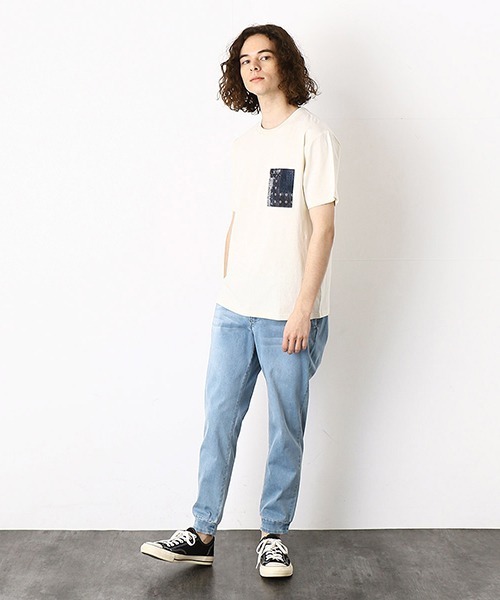 Purple&Yellow（パープルアンドイエロー）の「バンダナ柄胸ポケット　半袖Tシャツ（Tシャツ/カットソー・メンズ・ネイビー/アイボリー/ホワイト/ミント・LARGE/SMALL/MEDIUM/X-SMALL/X-LARGE）」の21枚目の写真
