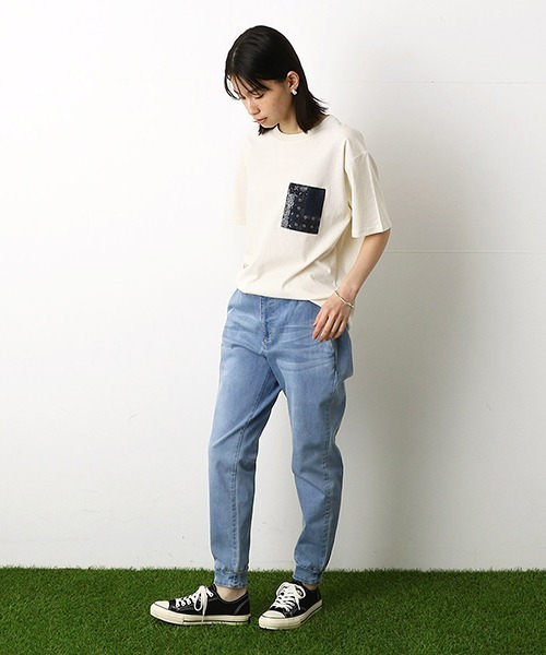 Purple&Yellow（パープルアンドイエロー）の「バンダナ柄胸ポケット　半袖Tシャツ（Tシャツ/カットソー・メンズ・ネイビー/アイボリー/ホワイト/ミント・LARGE/SMALL/MEDIUM/X-SMALL/X-LARGE）」の22枚目の写真