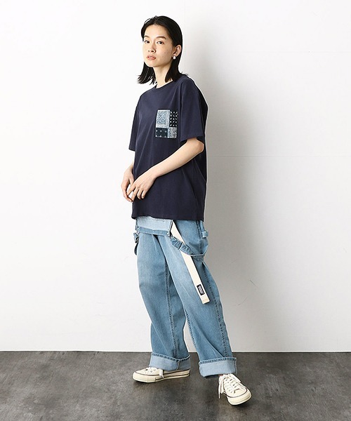 Purple&Yellow（パープルアンドイエロー）の「バンダナ柄胸ポケット　半袖Tシャツ（Tシャツ/カットソー・メンズ・ネイビー/アイボリー/ホワイト/ミント・LARGE/SMALL/MEDIUM/X-SMALL/X-LARGE）」の7枚目の写真