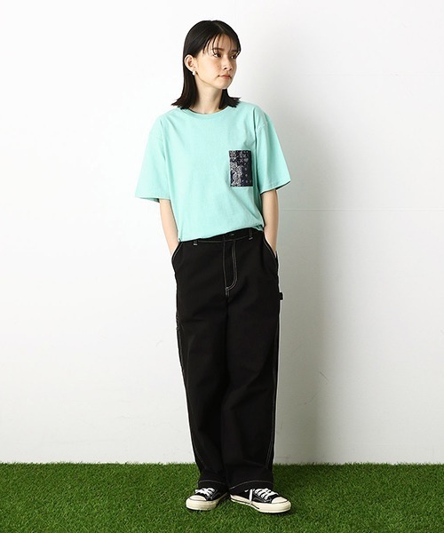 Purple&Yellow（パープルアンドイエロー）の「バンダナ柄胸ポケット　半袖Tシャツ（Tシャツ/カットソー・メンズ・ネイビー/アイボリー/ホワイト/ミント・LARGE/SMALL/MEDIUM/X-SMALL/X-LARGE）」の9枚目の写真