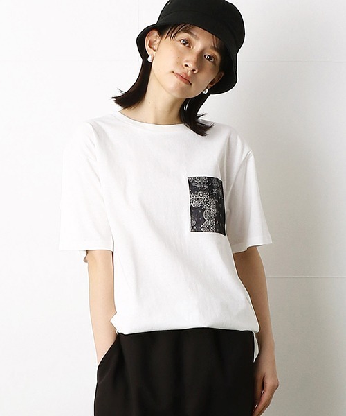 Purple&Yellow（パープルアンドイエロー）の「バンダナ柄胸ポケット　半袖Tシャツ（Tシャツ/カットソー・メンズ・ネイビー/アイボリー/ホワイト/ミント・LARGE/SMALL/MEDIUM/X-SMALL/X-LARGE）」の10枚目の写真