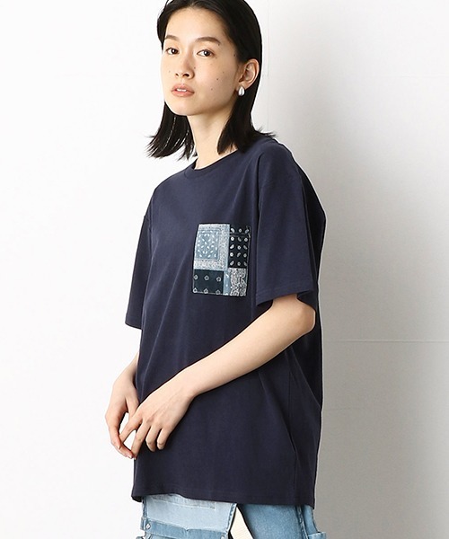 Purple&Yellow（パープルアンドイエロー）の「バンダナ柄胸ポケット　半袖Tシャツ（Tシャツ/カットソー・メンズ・ネイビー/アイボリー/ホワイト/ミント・LARGE/SMALL/MEDIUM/X-SMALL/X-LARGE）」の11枚目の写真