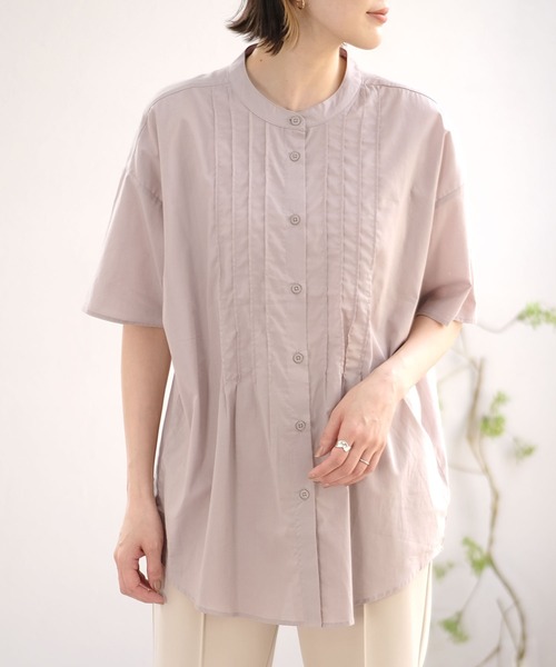 ＡＮＤＪ（アンドジェイ）の「ピンタックバンドカラーシャツ（シャツ/ブラウス・レディース・ブルー系その他/グレー系その他/オフホワイト・M）」の2枚目の写真