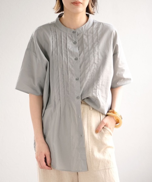 ＡＮＤＪ（アンドジェイ）の「ピンタックバンドカラーシャツ（シャツ/ブラウス・レディース・ブルー系その他/グレー系その他/オフホワイト・M）」の3枚目の写真