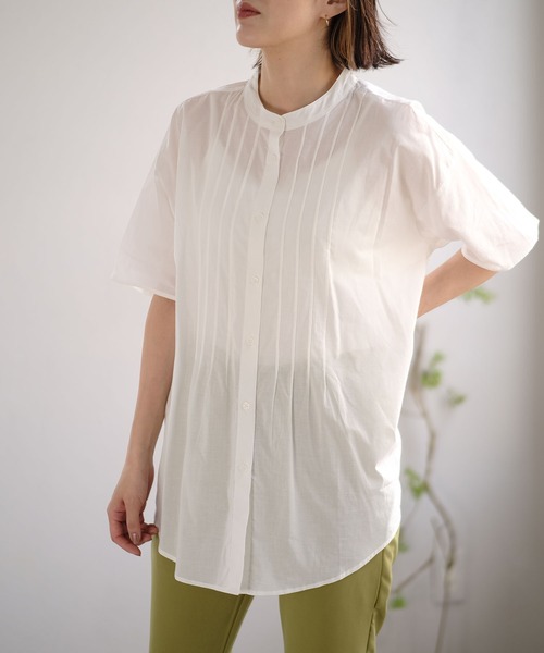 ＡＮＤＪ（アンドジェイ）の「ピンタックバンドカラーシャツ（シャツ/ブラウス・レディース・ブルー系その他/グレー系その他/オフホワイト・M）」の4枚目の写真