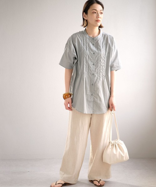 ＡＮＤＪ（アンドジェイ）の「ピンタックバンドカラーシャツ（シャツ/ブラウス・レディース・ブルー系その他/グレー系その他/オフホワイト・M）」の7枚目の写真