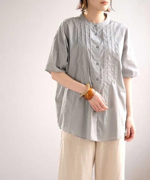 ＡＮＤＪ（アンドジェイ）の「ピンタックバンドカラーシャツ（シャツ/ブラウス・レディース・ブルー系その他/グレー系その他/オフホワイト・M）」の20枚目の写真