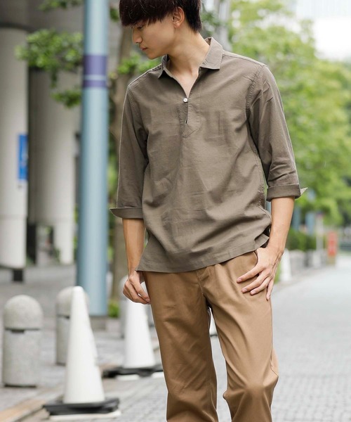 Beno(ビーノ)の「ストレッチ コットンリネン リラックス カプリシャツ(シャツ/ブラウス・メンズ・ブラック/ブルー/サックスブルー/ホワイト/カーキ/グレー/オレンジ/ライトピンク/ネイビー・L/LL/M)」の15枚目の写真