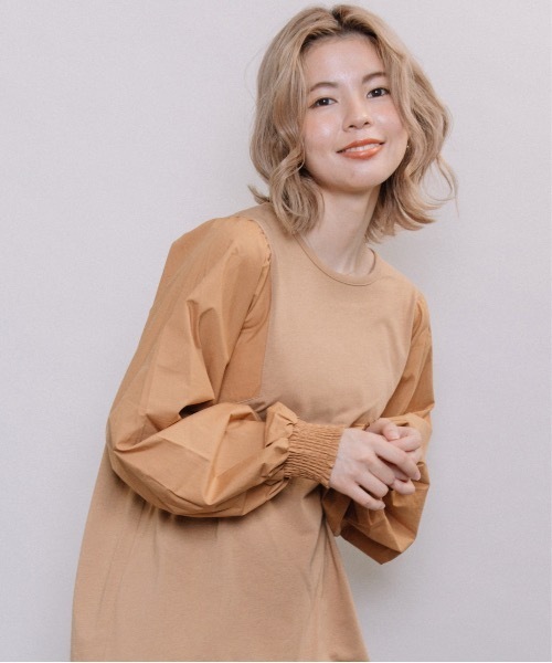 refinedworks（リファインドワークス）の「異素材ボリューム袖PO（Tシャツ/カットソー・レディース・グレー系その他/キャメル/チャコール・FREE）」の3枚目の写真
