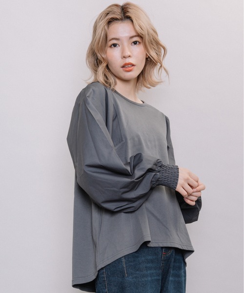 refinedworks（リファインドワークス）の「異素材ボリューム袖PO（Tシャツ/カットソー・レディース・グレー系その他/キャメル/チャコール・FREE）」の2枚目の写真