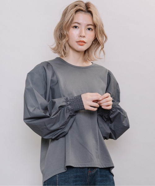 refinedworks（リファインドワークス）の「異素材ボリューム袖PO（Tシャツ/カットソー・レディース・グレー系その他/キャメル/チャコール・FREE）」の18枚目の写真