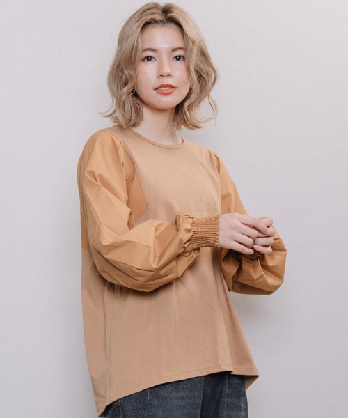 refinedworks（リファインドワークス）の「異素材ボリューム袖PO（Tシャツ/カットソー・レディース・グレー系その他/キャメル/チャコール・FREE）」の4枚目の写真