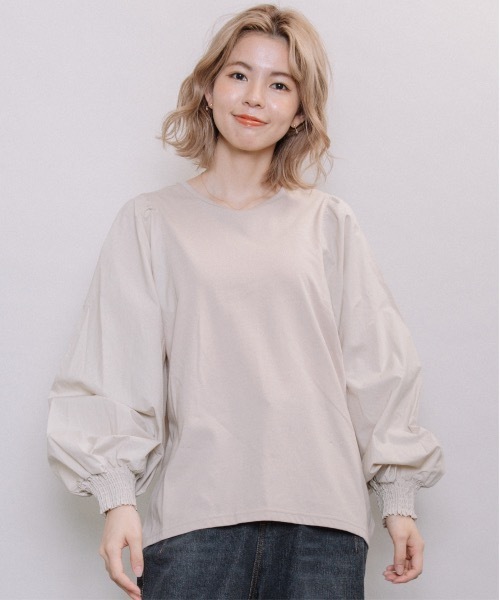 refinedworks（リファインドワークス）の「異素材ボリューム袖PO（Tシャツ/カットソー・レディース・グレー系その他/キャメル/チャコール・FREE）」の19枚目の写真