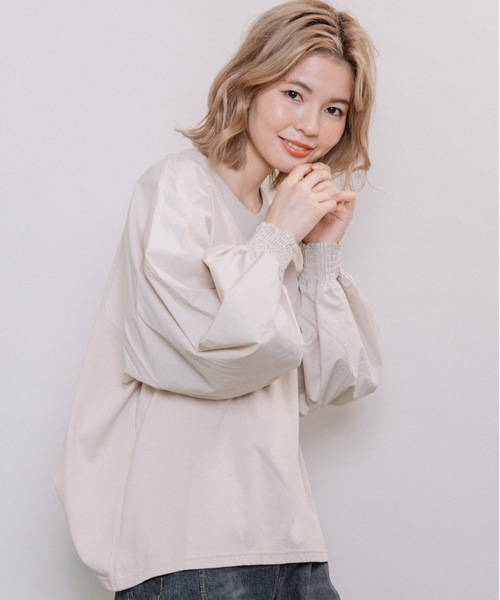 refinedworks（リファインドワークス）の「異素材ボリューム袖PO（Tシャツ/カットソー・レディース・グレー系その他/キャメル/チャコール・FREE）」の12枚目の写真