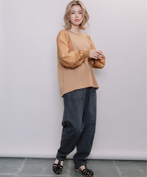 refinedworks（リファインドワークス）の「異素材ボリューム袖PO（Tシャツ/カットソー・レディース・グレー系その他/キャメル/チャコール・FREE）」の5枚目の写真