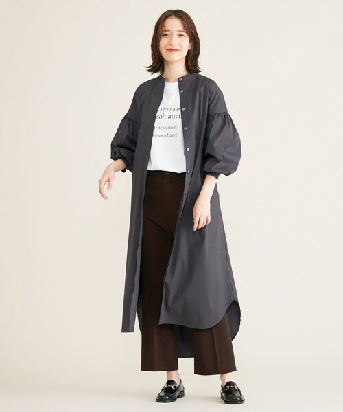 SHARE PARK（シェアパーク）の「【洗える】ボリュームスリーブワンピース（シャツワンピース・レディース・グレー系/黄土色系/アイボリー系・1）」の12枚目の写真
