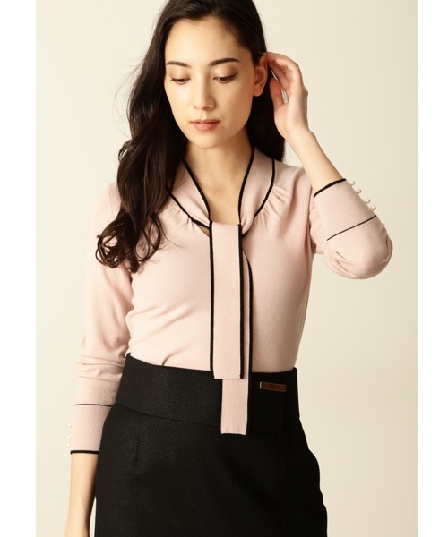 PINKY&DIANNE（ピンキーアンドダイアン）の「◆バイカラーボウタイニットプルオーバー（ニット/セーター・レディース・ピンク/ブラック/ホワイト系その他2・38）」の3枚目の写真