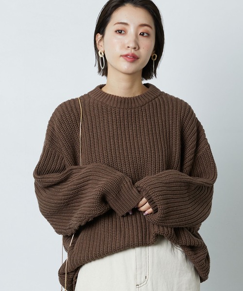 FREAK'S STORE（フリークスストア）の「片畔クルーネックニットプルオーバー（ニット/セーター・レディース・ブラック/ブラウン・マルチサイズ）」の12枚目の写真