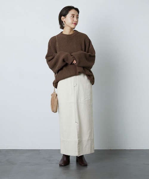 FREAK'S STORE（フリークスストア）の「片畔クルーネックニットプルオーバー（ニット/セーター・レディース・ブラック/ブラウン・マルチサイズ）」の3枚目の写真