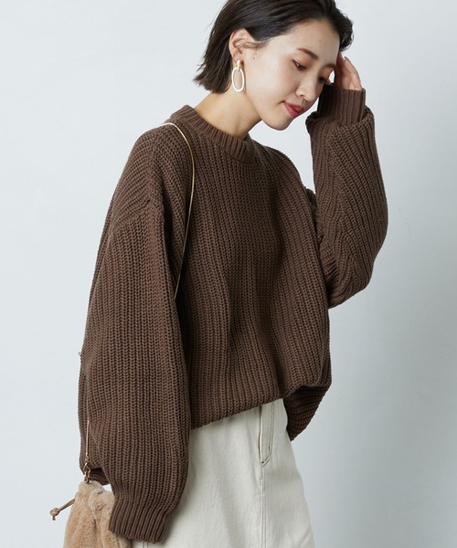 FREAK'S STORE（フリークスストア）の「片畔クルーネックニットプルオーバー（ニット/セーター・レディース・ブラック/ブラウン・マルチサイズ）」の18枚目の写真