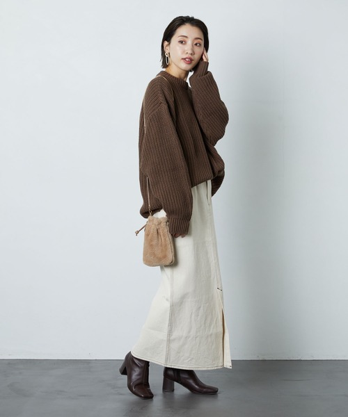 FREAK'S STORE（フリークスストア）の「片畔クルーネックニットプルオーバー（ニット/セーター・レディース・ブラック/ブラウン・マルチサイズ）」の6枚目の写真