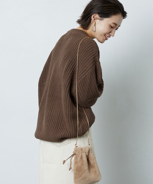 FREAK'S STORE（フリークスストア）の「片畔クルーネックニットプルオーバー（ニット/セーター・レディース・ブラック/ブラウン・マルチサイズ）」の4枚目の写真