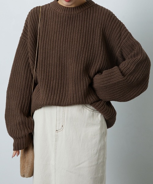 FREAK'S STORE（フリークスストア）の「片畔クルーネックニットプルオーバー（ニット/セーター・レディース・ブラック/ブラウン・マルチサイズ）」の20枚目の写真