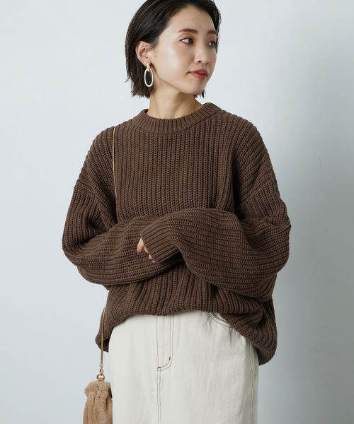 FREAK'S STORE（フリークスストア）の「片畔クルーネックニットプルオーバー（ニット/セーター・レディース・ブラック/ブラウン・マルチサイズ）」の9枚目の写真