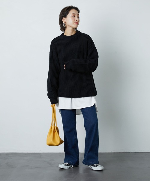 FREAK'S STORE（フリークスストア）の「片畔クルーネックニットプルオーバー（ニット/セーター・レディース・ブラック/ブラウン・マルチサイズ）」の7枚目の写真