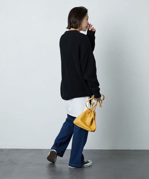 FREAK'S STORE（フリークスストア）の「片畔クルーネックニットプルオーバー（ニット/セーター・レディース・ブラック/ブラウン・マルチサイズ）」の16枚目の写真