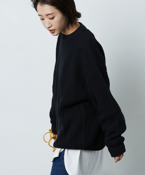 FREAK'S STORE（フリークスストア）の「片畔クルーネックニットプルオーバー（ニット/セーター・レディース・ブラック/ブラウン・マルチサイズ）」の13枚目の写真