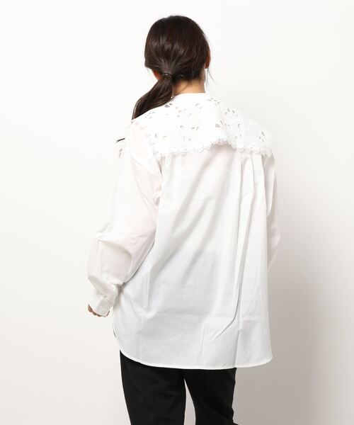 Wefst（ウェスト）の「【Wefst】T/Cブロード襟付きブラウス（シャツ/ブラウス・レディース・ホワイト/ブラック・FREE）」の3枚目の写真
