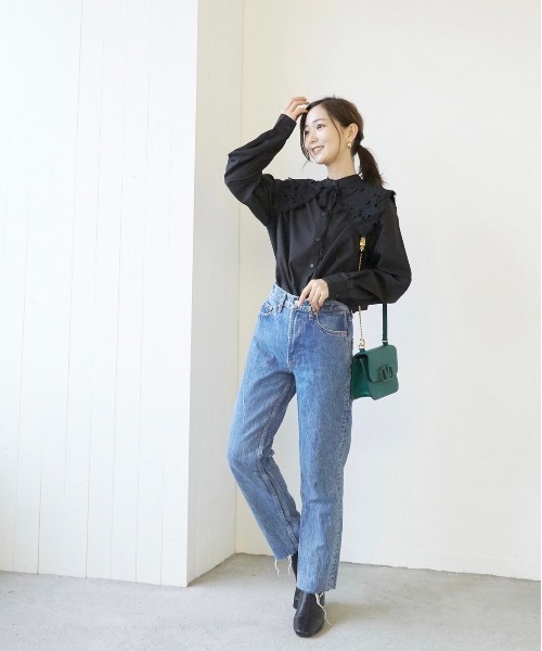 Wefst（ウェスト）の「【Wefst】T/Cブロード襟付きブラウス（シャツ/ブラウス・レディース・ホワイト/ブラック・FREE）」の6枚目の写真