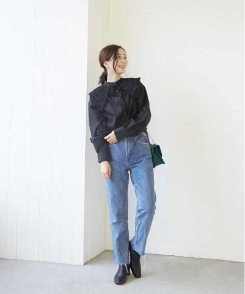 Wefst（ウェスト）の「【Wefst】T/Cブロード襟付きブラウス（シャツ/ブラウス・レディース・ホワイト/ブラック・FREE）」の7枚目の写真