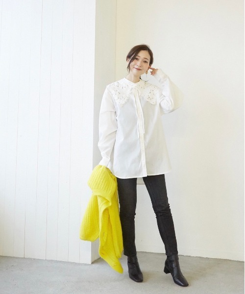 Wefst（ウェスト）の「【Wefst】T/Cブロード襟付きブラウス（シャツ/ブラウス・レディース・ホワイト/ブラック・FREE）」の9枚目の写真