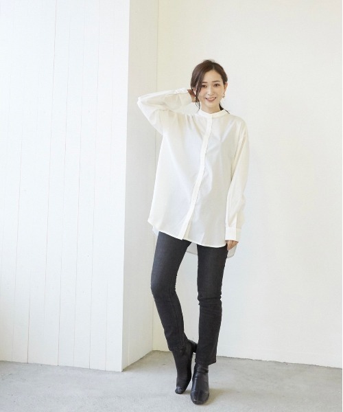 Wefst（ウェスト）の「【Wefst】T/Cブロード襟付きブラウス（シャツ/ブラウス・レディース・ホワイト/ブラック・FREE）」の13枚目の写真