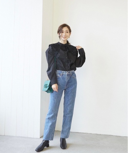 Wefst（ウェスト）の「【Wefst】T/Cブロード襟付きブラウス（シャツ/ブラウス・レディース・ホワイト/ブラック・FREE）」の5枚目の写真