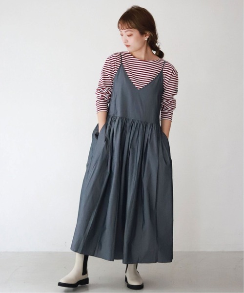 SLOBE IENA(スローブイエナ)の「タフタタックギャザーキャミワンピース【手洗い可能】◆(ワンピース・レディース・ブラック/グレー・FREE)」の9枚目の写真