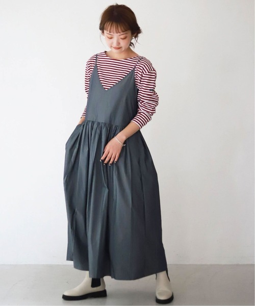 SLOBE IENA(スローブイエナ)の「タフタタックギャザーキャミワンピース【手洗い可能】◆(ワンピース・レディース・ブラック/グレー・FREE)」の12枚目の写真